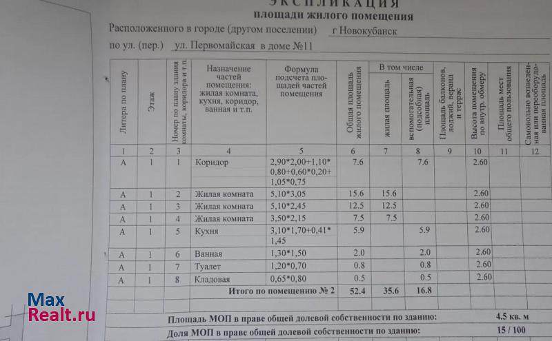 Первомайская улица, 11 Новокубанск продам квартиру